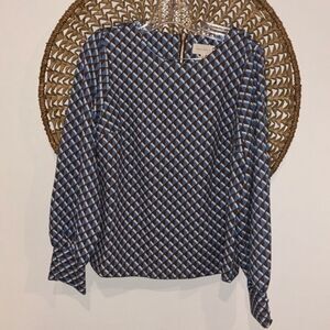 Melloday blue and brown geometric print blouse size large